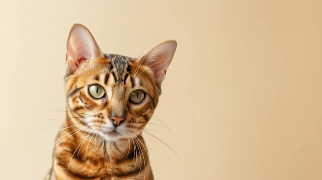 Beautiful Bengal Cat on Beige Background &ndash; Perfect for Pet Food and Pet Shop Advertising