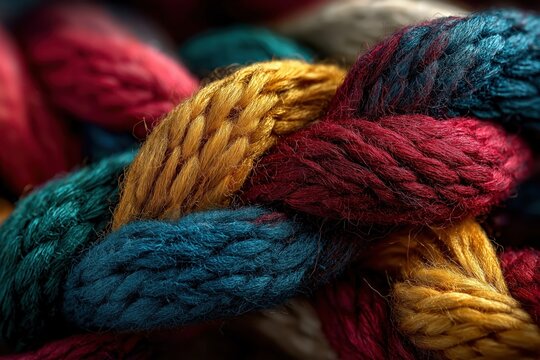 Colorful threads tangled in abstract loops and knots with soft lighting