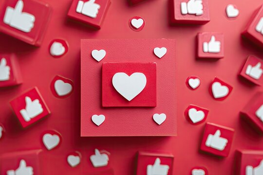 Red social media icons, focus on a heart