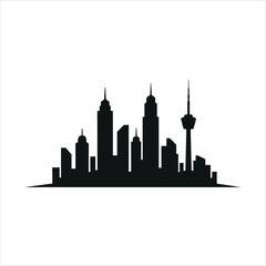 Obraz premium Black silhouette of a city skyline with a tall tower and skyscrapers white