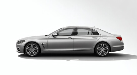Obraz premium Sleek Silver Metallic Luxury Sedan Automobile Transportation Object on White