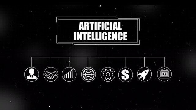 Artificial Intelligence Concept Flowchart with Icons on Starry Background machine learning deep learning . 4k video
