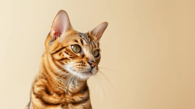 Beautiful Bengal Cat on Beige Background &ndash; Perfect for Pet Food and Pet Shop Advertising