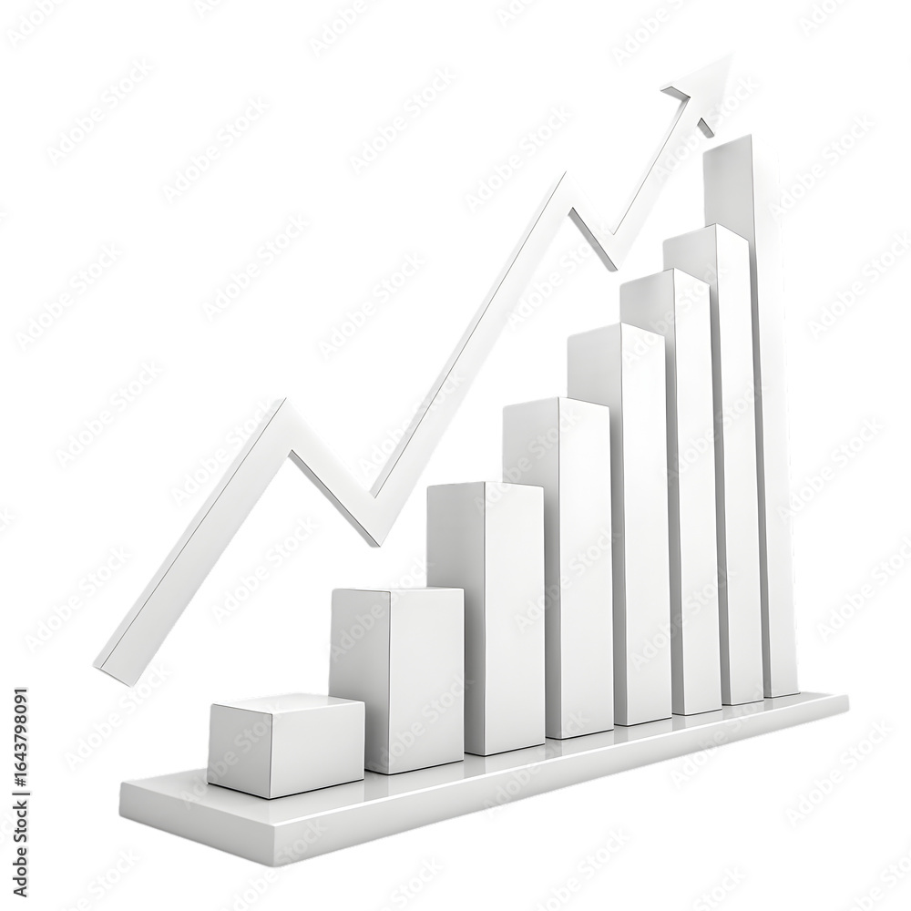 Fototapete white bar chart with upward trending arrow isolated on a transparent background graph png file