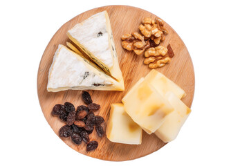 Fototapeta premium Brie and cheddar cheese plate,isolated on transparent background
