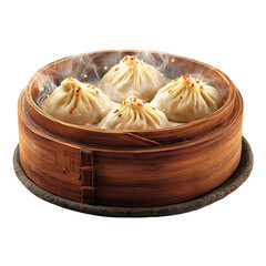 Steaming dumplings in a wooden bamboo steamer delicious Asian cuisine food photography