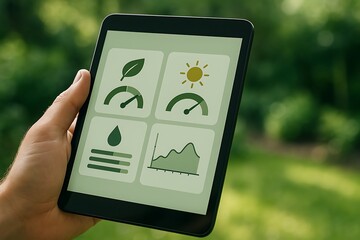 Farmer uses tablet to monitor crop health and environmental conditions