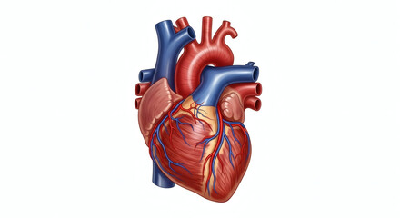Detailed Medical Illustration of Human Heart Anatomy and Blood Vessels