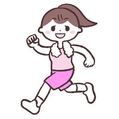 カメラ目線で走る女性のイラスト