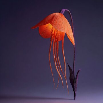 Luminous orange flower with tendrils