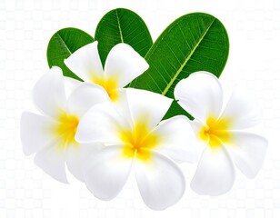 Fototapeta premium Delicate white plumeria flowers with green leaves