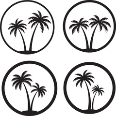 Fototapeta premium Four circular palm tree silhouettes tropical beach scene