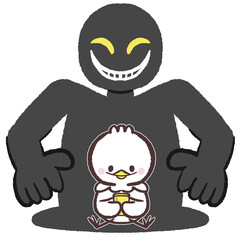 黒い影に狙われる白い鳥のイラスト