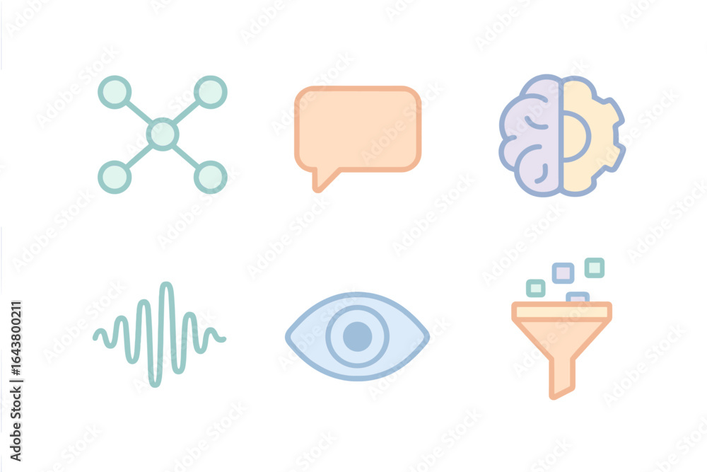 Poster mind map illustrating various concepts related to communication, perception, and processing in a mod