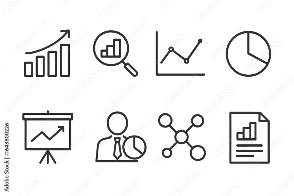 Poster graphs and charts illustrate data trends and analysis in a professional setting during a business pr