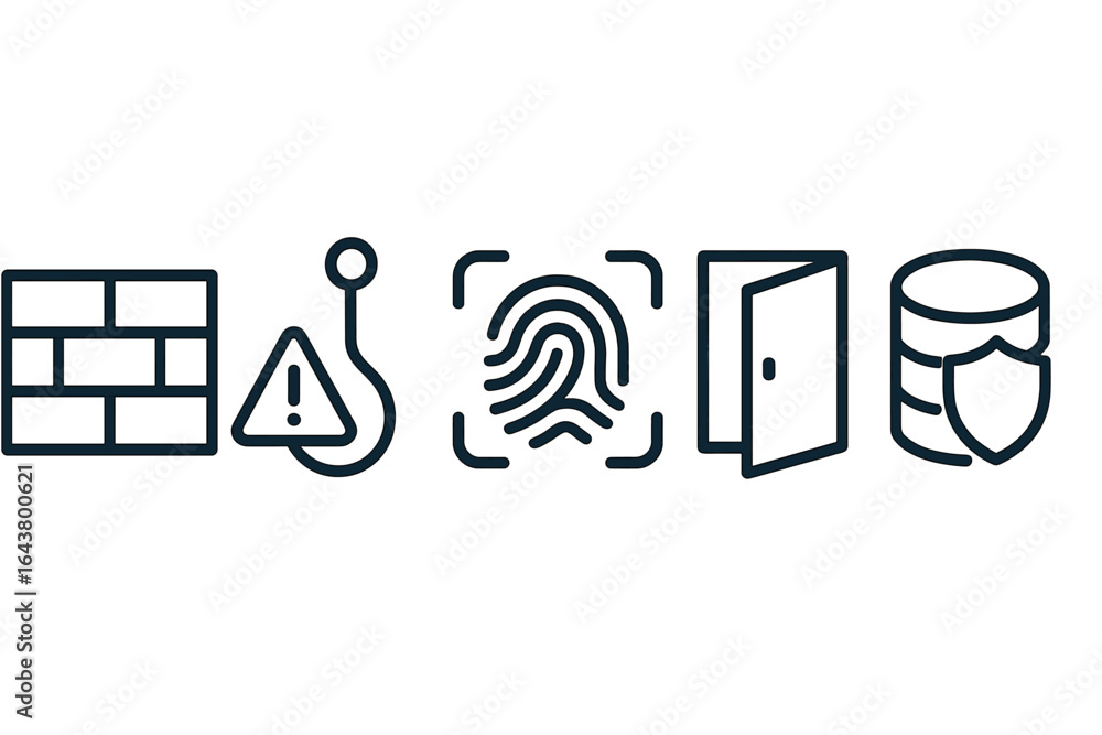 Poster security icons representing various cybersecurity concepts intertwined with protection measures for 
