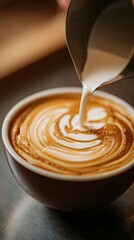 Barista Crafting Latte Art in Coffee Cup