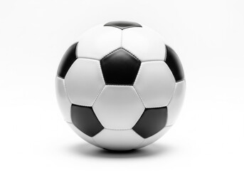 Fototapeta premium A classic black and white soccer ball, ready for a game on the field or practice. Isolated white background. Soccer, Sport, Game, Recreation.