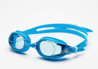 A pair of blue swimming goggles with clear lenses, essential for clear vision and eye protection in water. Isolated white background. Swimming, Sport, Water, Equipment.