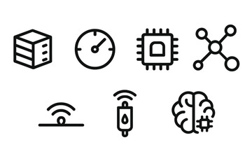 Illustrations showcasing technology concepts related to computing and connectivity in a minimalist design