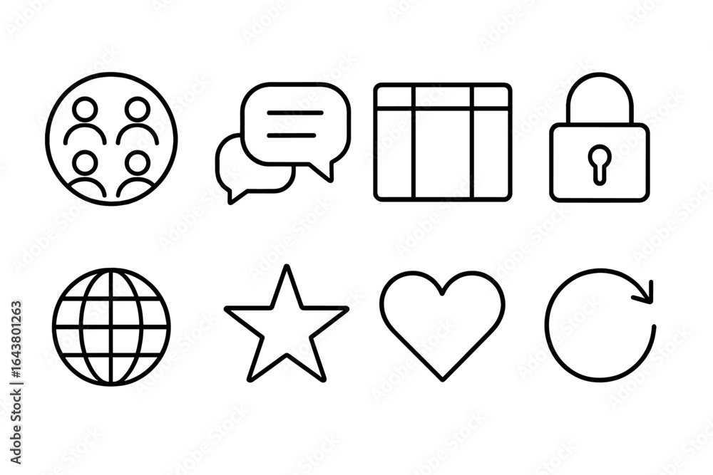 Poster various icons representing communication, security, and global connection displayed in a minimalist 