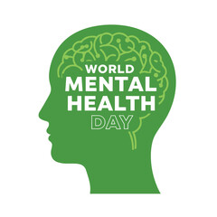World Mental Health Day concept illustrate with the green ribbon that is the international symbol to become mental health awareness