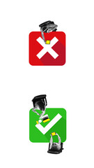 Digital collage of business choice comparison with correct and incorrect workspace setup. Concept of productivity, teamwork, and workflow efficiency in office environment.