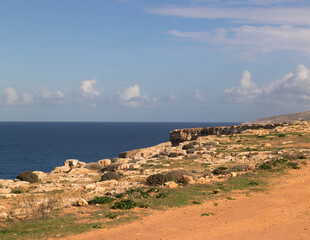 Mediterranean sea view from the cliffs on Malta Island.