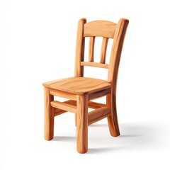 Fototapeta premium Simple, light-brown wooden chair with a slightly curved back, four legs, and a plain seat; isolated on a white background