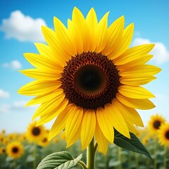 Obraz premium Vibrant Sunflower in a Sunny Field Against a Blue Sky