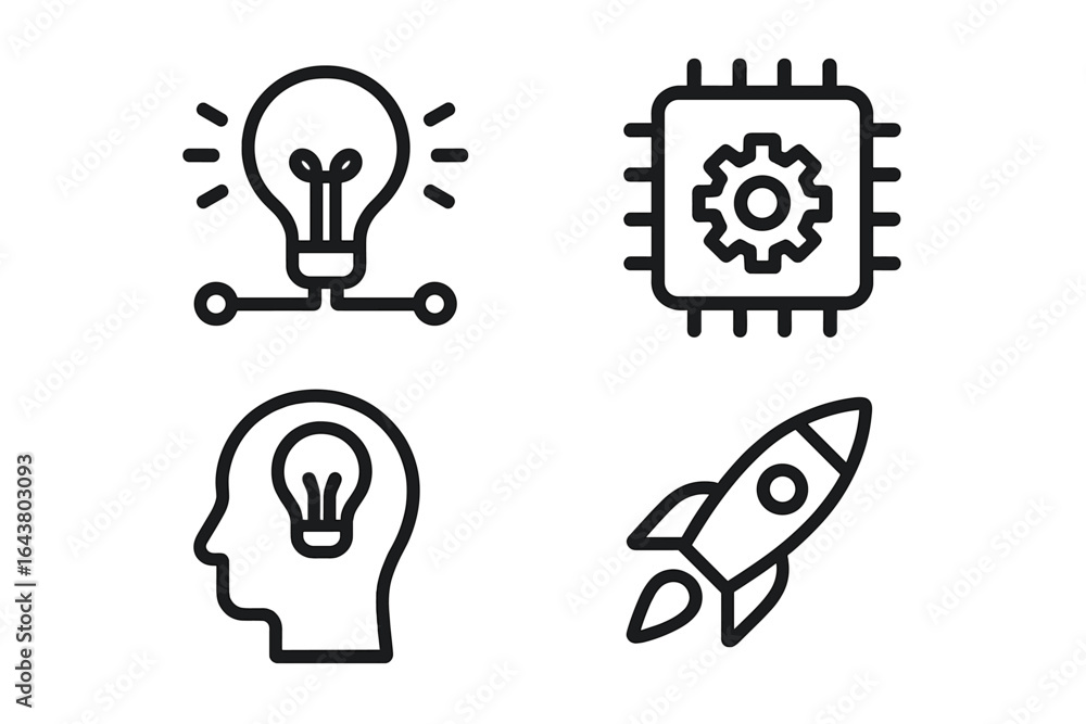 Aufkleber creative concepts represented through various icons showcasing innovation and technology for modern 