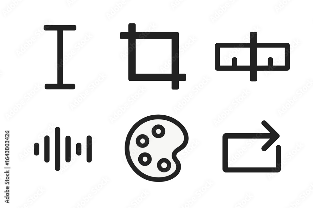 Poster design tools displayed on a digital interface showing icons for editing, painting, sound, and shape 