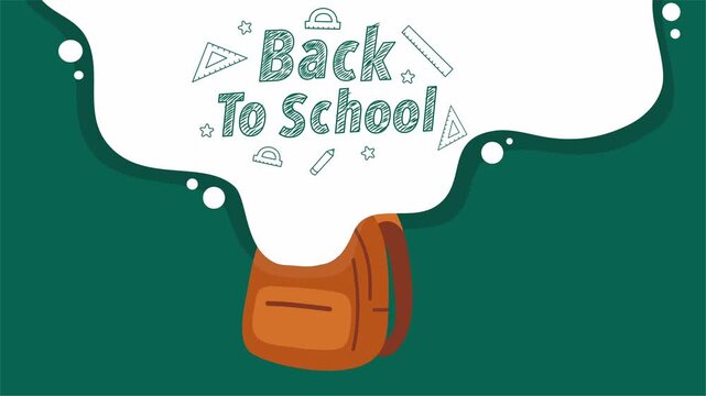 Animated chalk cloud with backpack under back to school chalk text