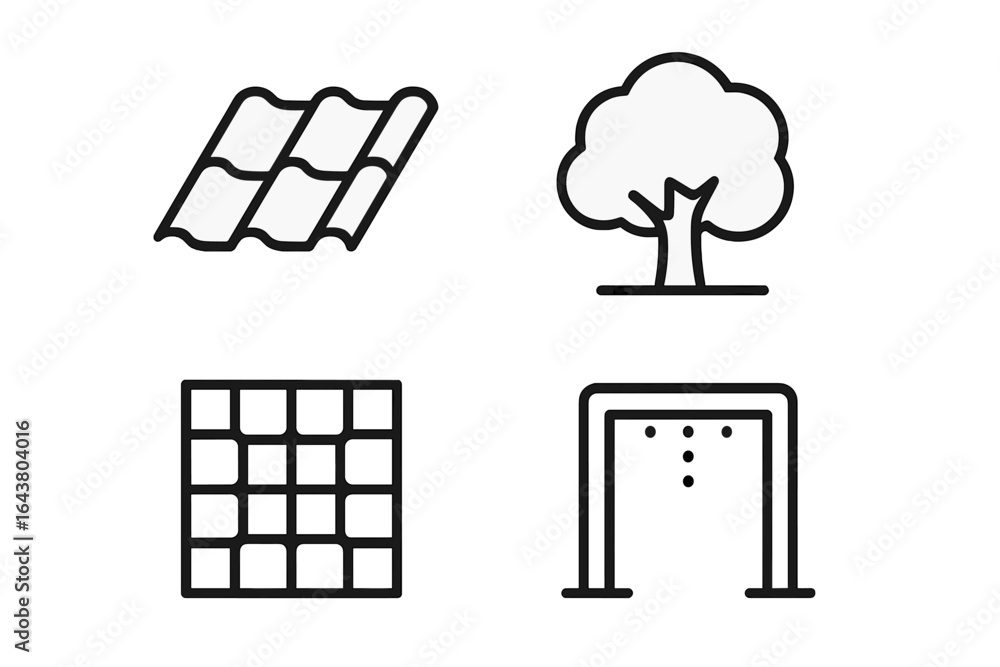 Poster different simple icons representing various elements of design and nature in a minimalistic style on