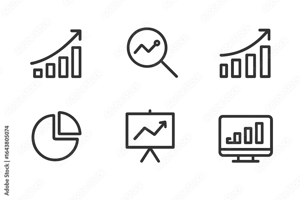 Aufkleber graphs and charts depict data analysis on business growth and performance trends in a corporate sett