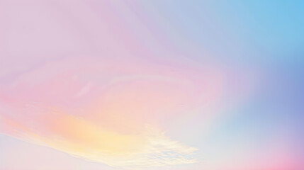 A tranquil gradient sky blending soft pastel hues—light pink and lavender on the left, fading into pale blue on the right. Wispy clouds hover near  bottom center, adding gentle texture to atmosphere.