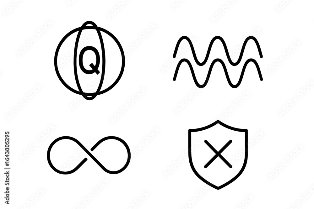 Poster abstract symbols representing science and technology concepts in a minimalistic design for education