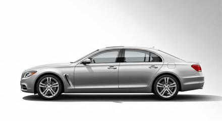 Silver Modern Sedan Car Side Profile on Isolated White Background