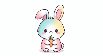 Obraz premium Cute Pastel Bunny with Carrot Kawaii Style for Easter Illustration