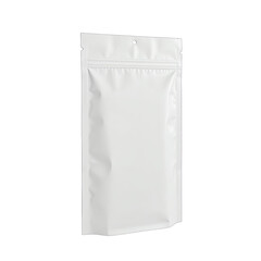 Blank white plastic pouch with a zipper.