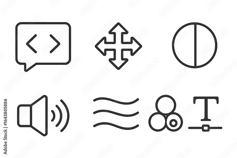 Poster various icons depicting communication and design concepts in a simple and modern style suitable for 