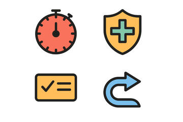 Fototapeta premium Icons representing time management, health, organization, and navigation in a minimalist design style for user interfaces