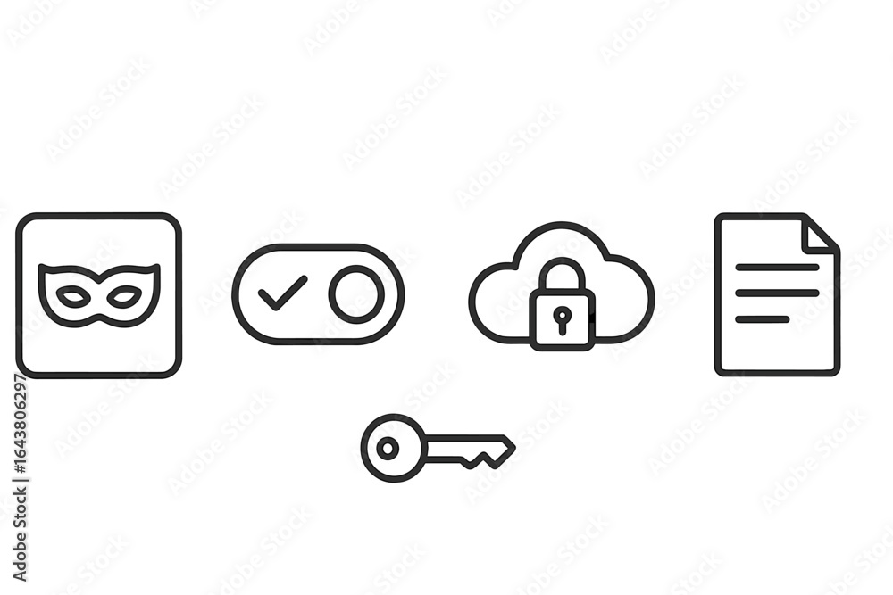 Poster security icons illustrating concepts of privacy, access control, and data protection in digital envi