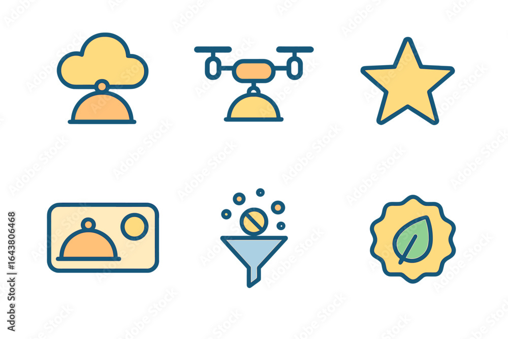 Poster colorful icons representing various activities such as delivery and nature in a minimalistic style