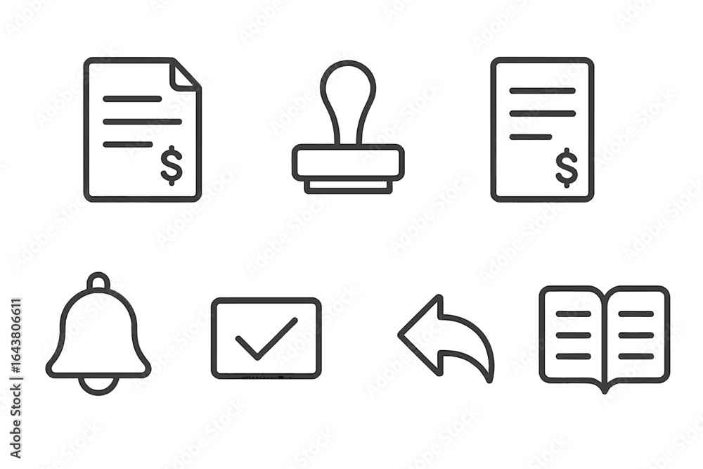 Poster collection of business icons representing transactions and document management in a modern digital w