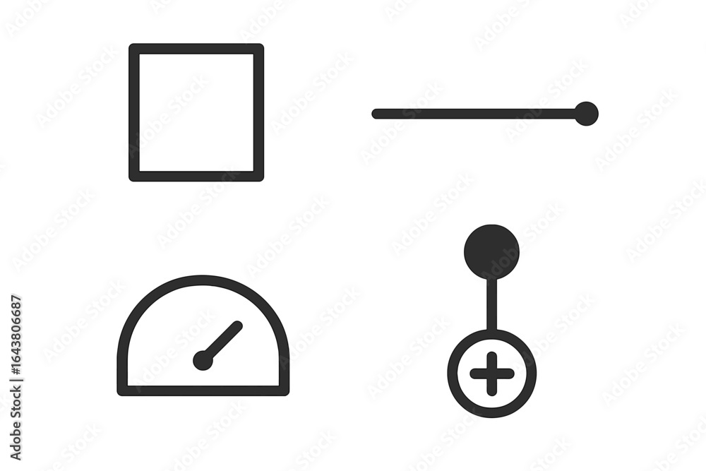 Poster shapes and symbols showcasing geometric forms and measurement tools displayed on a simple background