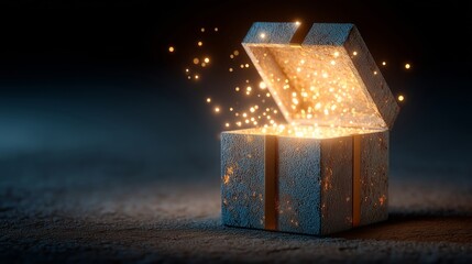 Glowing Open Gift Box with Sparkles
