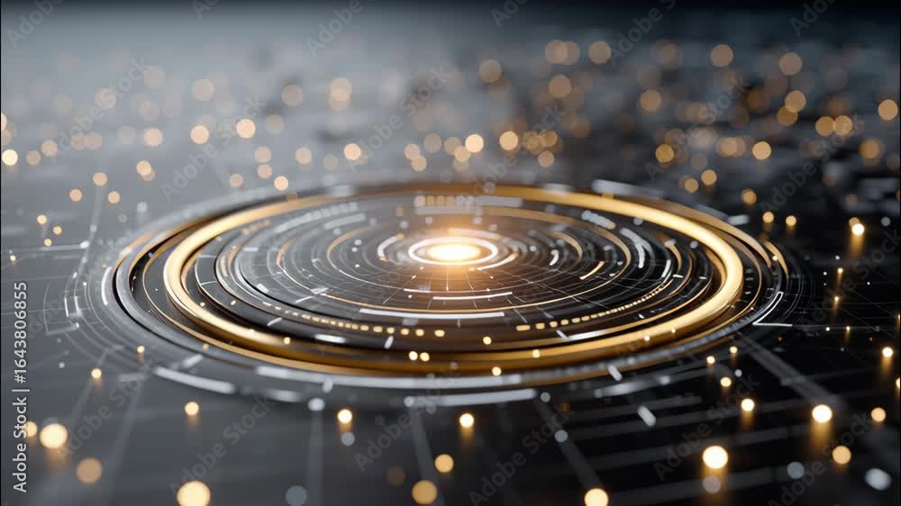 Poster sophisticated circular design with dynamic light patterns for futuristic themes in video and multime
