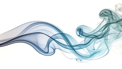 Abstract blue and grey smoke flowing on a white plain background