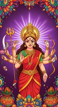 Vector illustration of Hindu Goddess Kushmanda for Navaratri festival